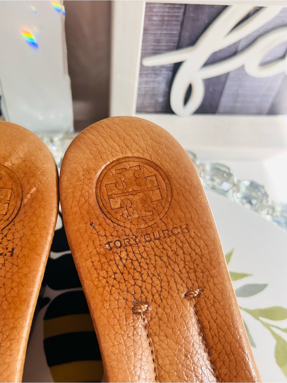 Tory Burch Cognac Leather Slide Mules with Gold Logo size 8M - Picture 3 of 13